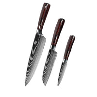 Keukenmes Set, Damascus Patroon, Japanse Santoku Mes