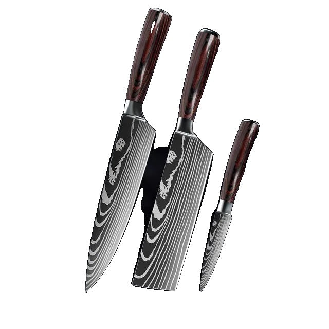 Küchenmesser-Set, Damastmuster, japanisches Santoku-Messer