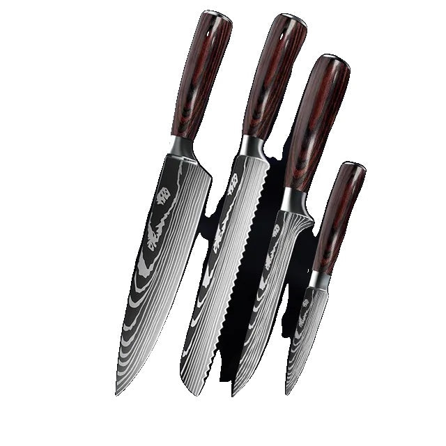 Keukenmes Set, Damascus Patroon, Japanse Santoku Mes