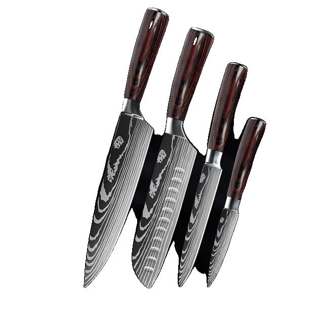 Set de cuțite de bucătărie, model damasc, cuțit japonez Santoku