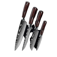 Keukenmes Set, Damascus Patroon, Japanse Santoku Mes