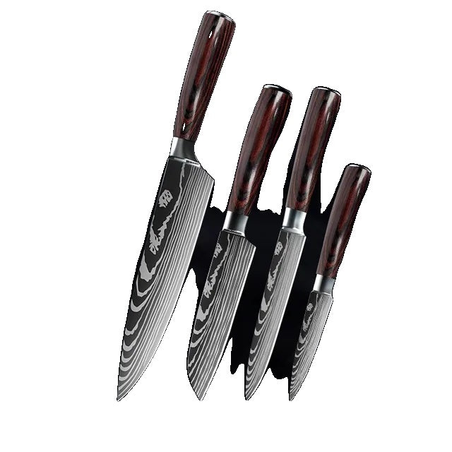 Keukenmes Set, Damascus Patroon, Japanse Santoku Mes