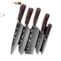 Kitchen Knife Set, Damascus Pattern, Japanese Santoku Knife