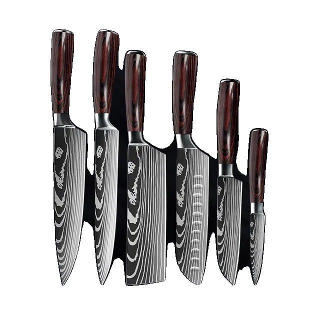 Set de cuțite de bucătărie, model damasc, cuțit japonez Santoku