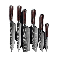 Keukenmes Set, Damascus Patroon, Japanse Santoku Mes