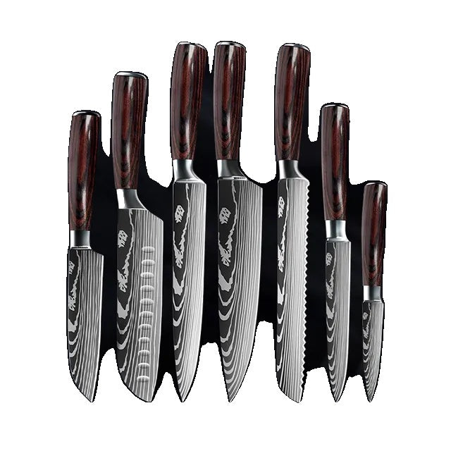 Keukenmes Set, Damascus Patroon, Japanse Santoku Mes