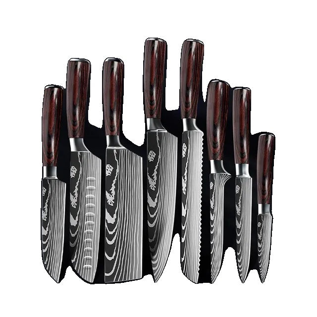 Set de cuțite de bucătărie, model damasc, cuțit japonez Santoku