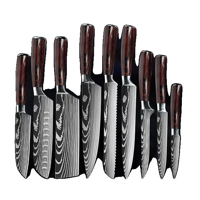 Keukenmes Set, Damascus Patroon, Japanse Santoku Mes