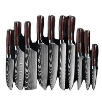 Kitchen Knife Set, Damascus Pattern, Japanese Santoku Knife