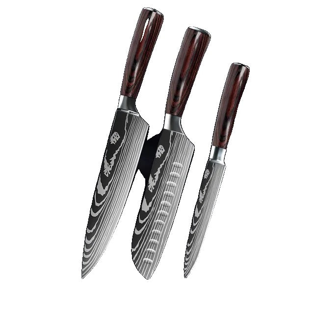 Køkkenknivsæt, Damaskusmønster, Japansk Santoku-kniv