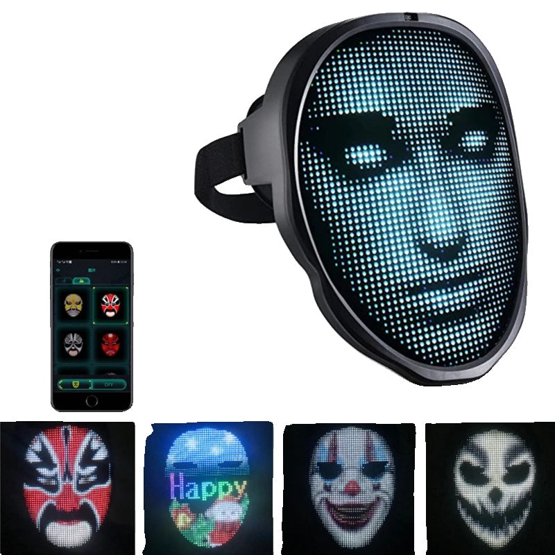 Bluetooth LED Gezichtsmasker, Programmeerbaar Display, DIY Foto's