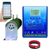 Controler de încărcare hibrid pentru energie eoliană și solară, tehnologie MPPT, conectivitate Bluetooth.