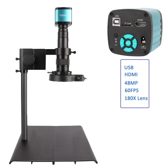 Industrielt Mikroskop Kamera, HDMI/USB/VGA Forbindelse, 1-150X/180X Zoom Område