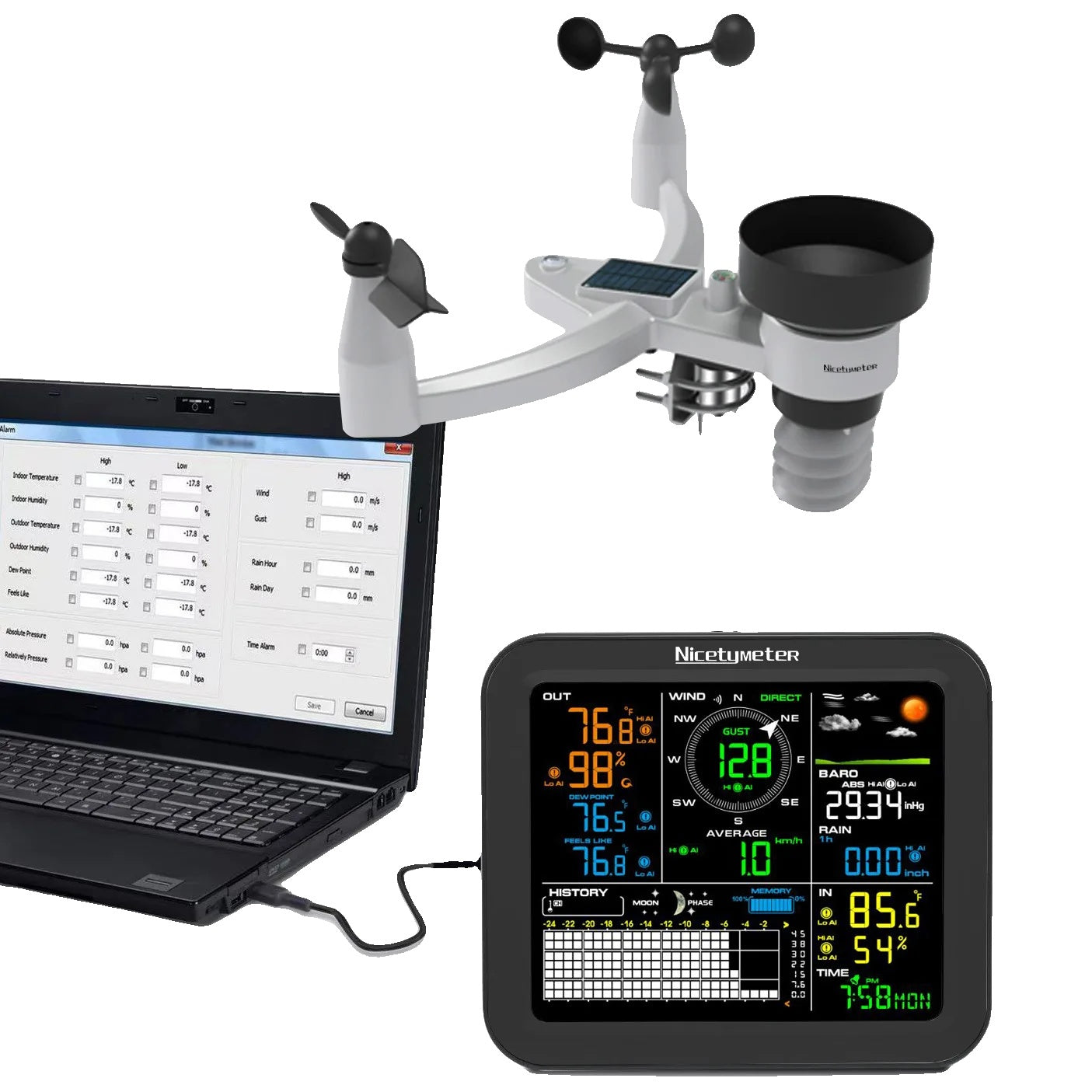 Draadloze Weerstation, Temperatuur en Luchtvochtigheid Monitoring, Windsnelheid en Richting