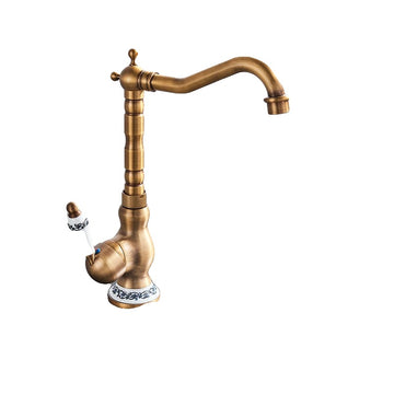 Basin Faucet, Antique Brass, Ceramic Handle
