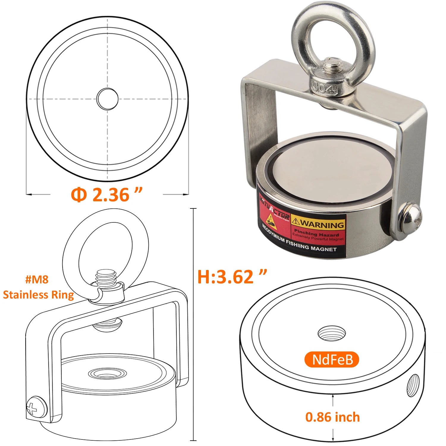 Neodymium Magneet Set, 360 graden draaibaar, 180KG houdkracht