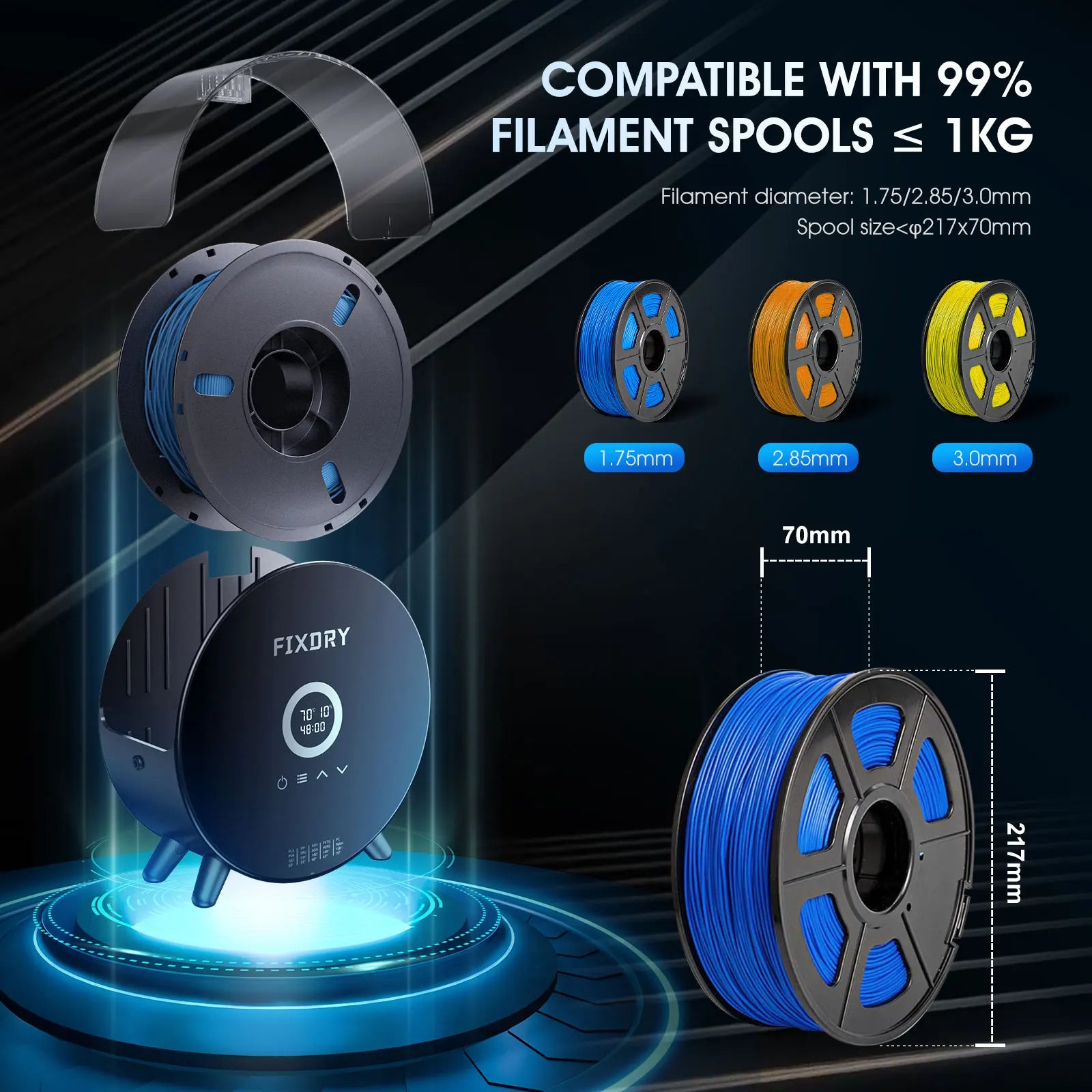 3D Filament Dry Box, Fan for Temperature Control, Suitable for Multiple Filament Sizes