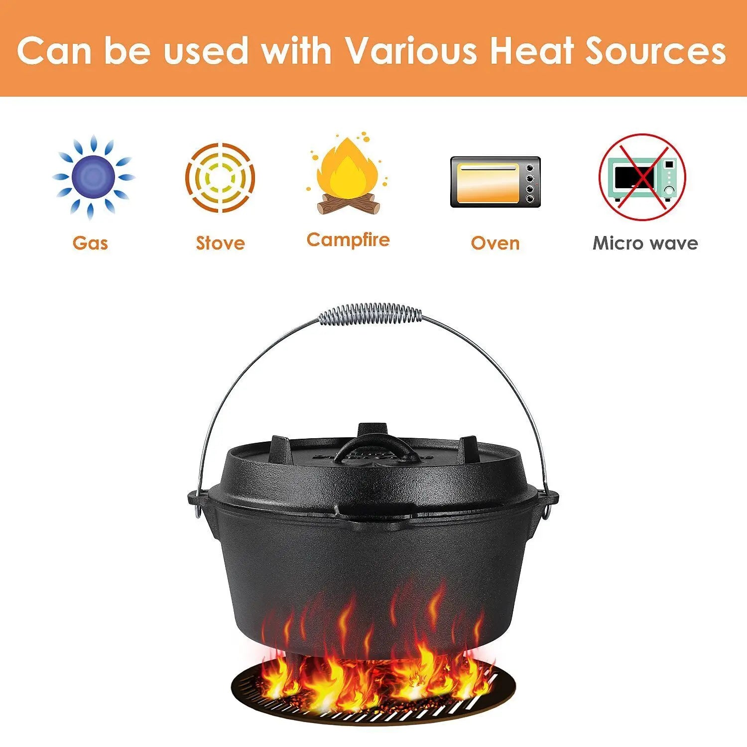 BBQ Dutch Oven, 4.0L Capacity, Cast Iron Construction