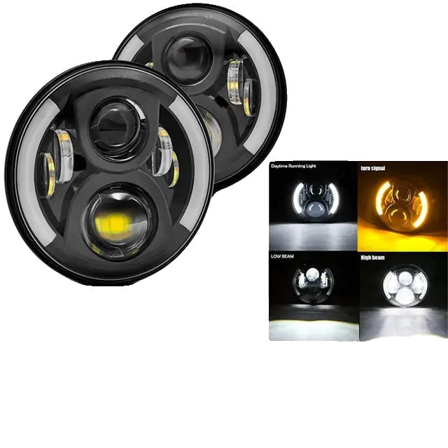LED-strålkastare, hög/låg stråle, lämplig för Jeep Wrangler Jk tj Cj Vaz 2121 Lada Niva 4X4