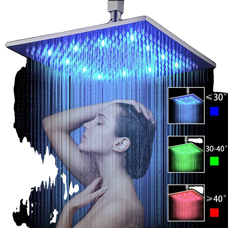 LED-sadetuskas, väriä vaihtavat LED-valot, neliömäinen messinkisuunnittelu