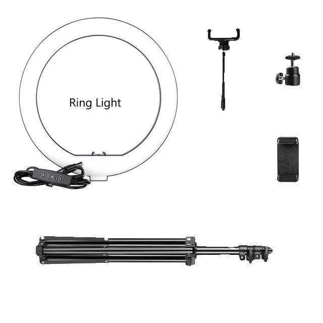 LED-ringlampa, 10-tums diameter, justerbart stativ