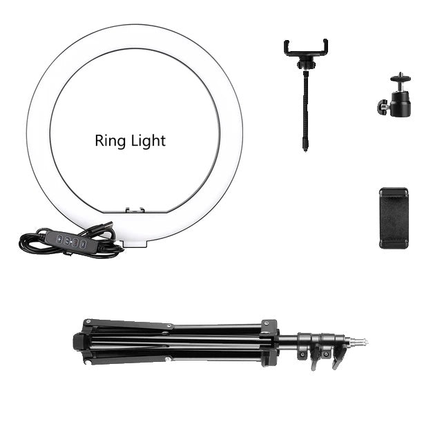 LED-ringlampa, 10-tums diameter, justerbart stativ