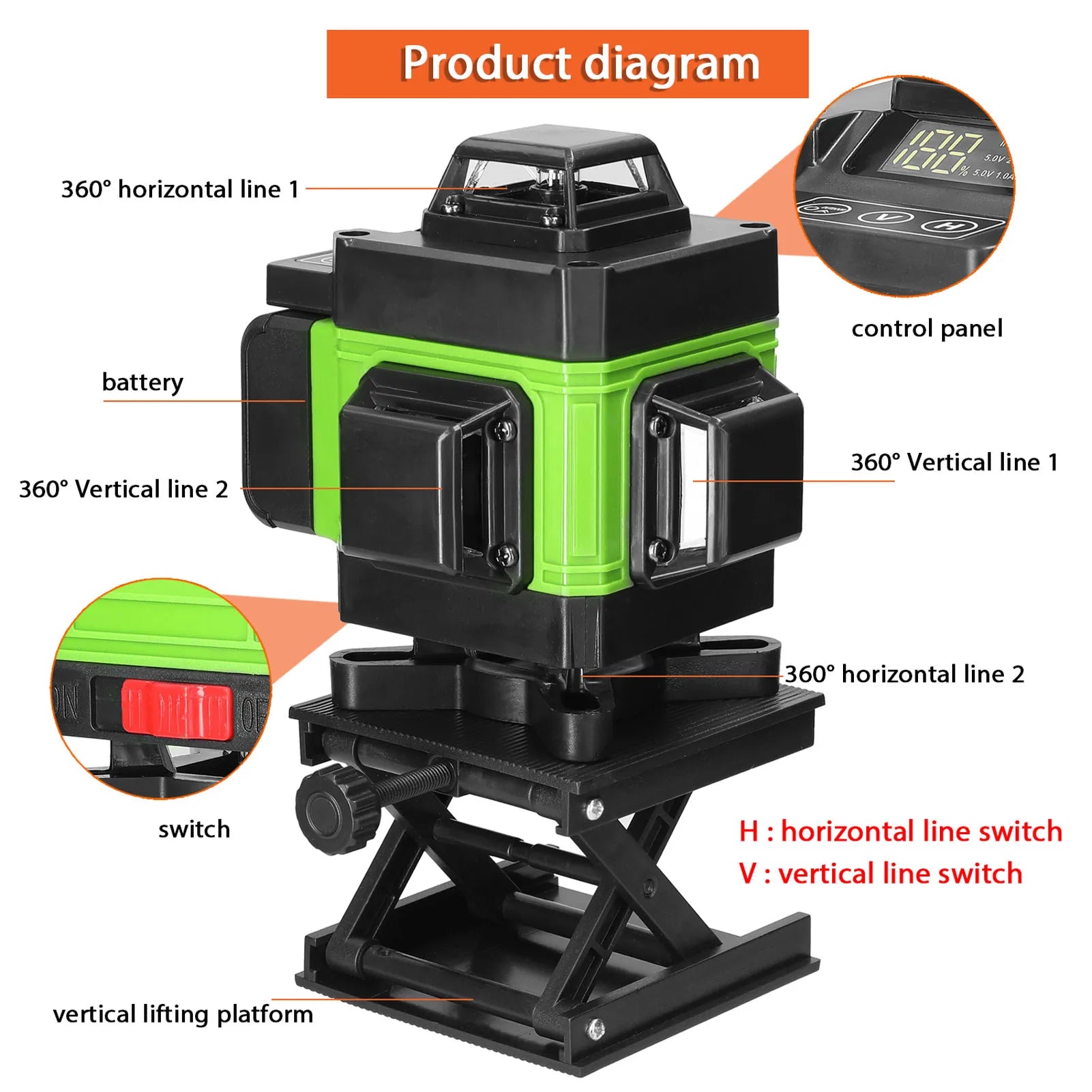 Laser Niveau, 16 Linjer, USB Genopladelig