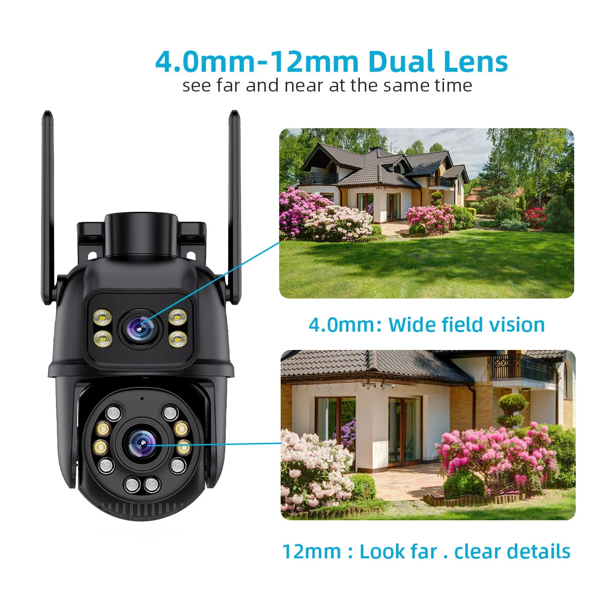 PTZ Wifi Camera, 4K Resolutie, Dubbele Lens