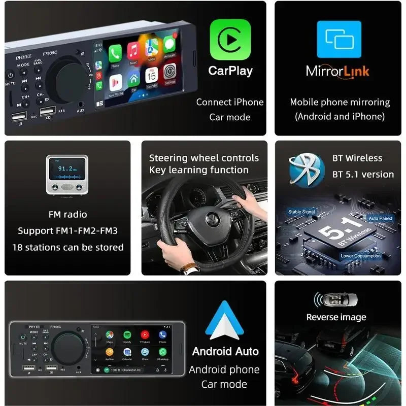 Car Radio, Bluetooth Connectivity, Touch Screen Display