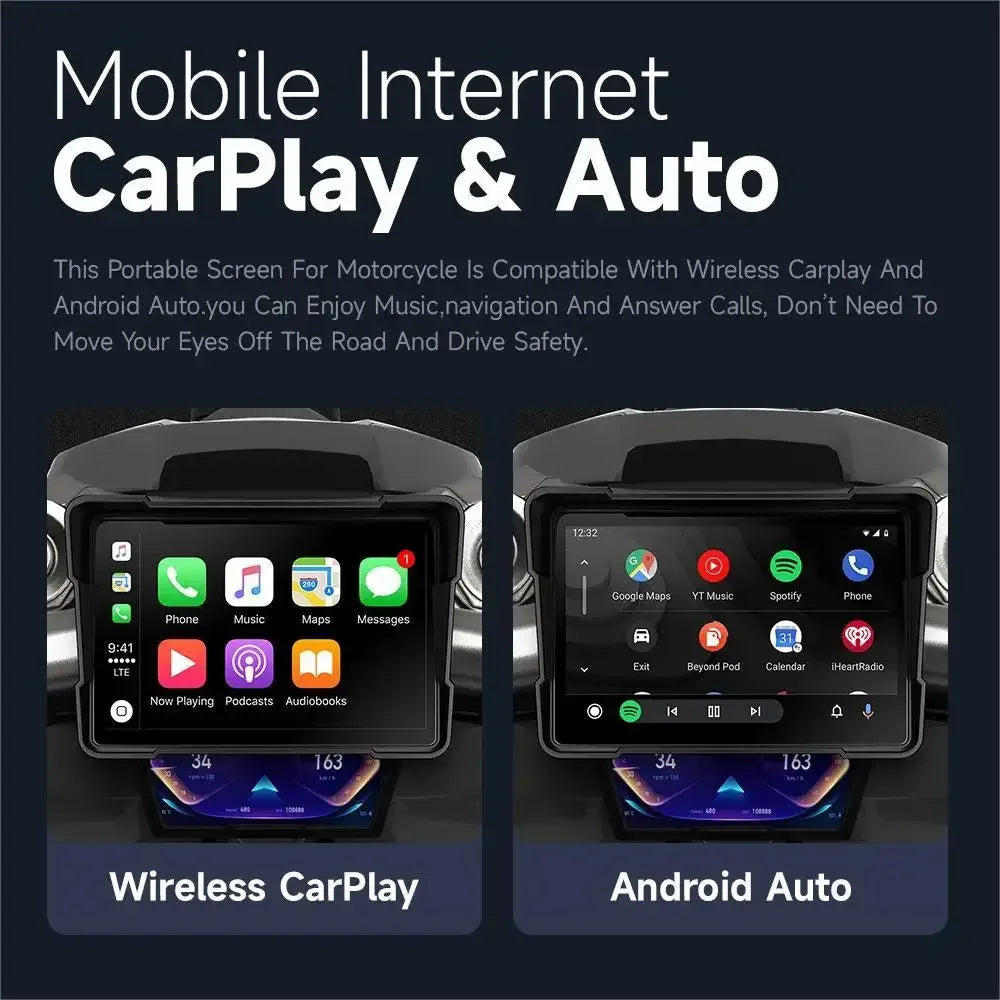 Navigator GPS pentru motociclete, CarPlay fără fir, ecran rezistent la apă IPX7.