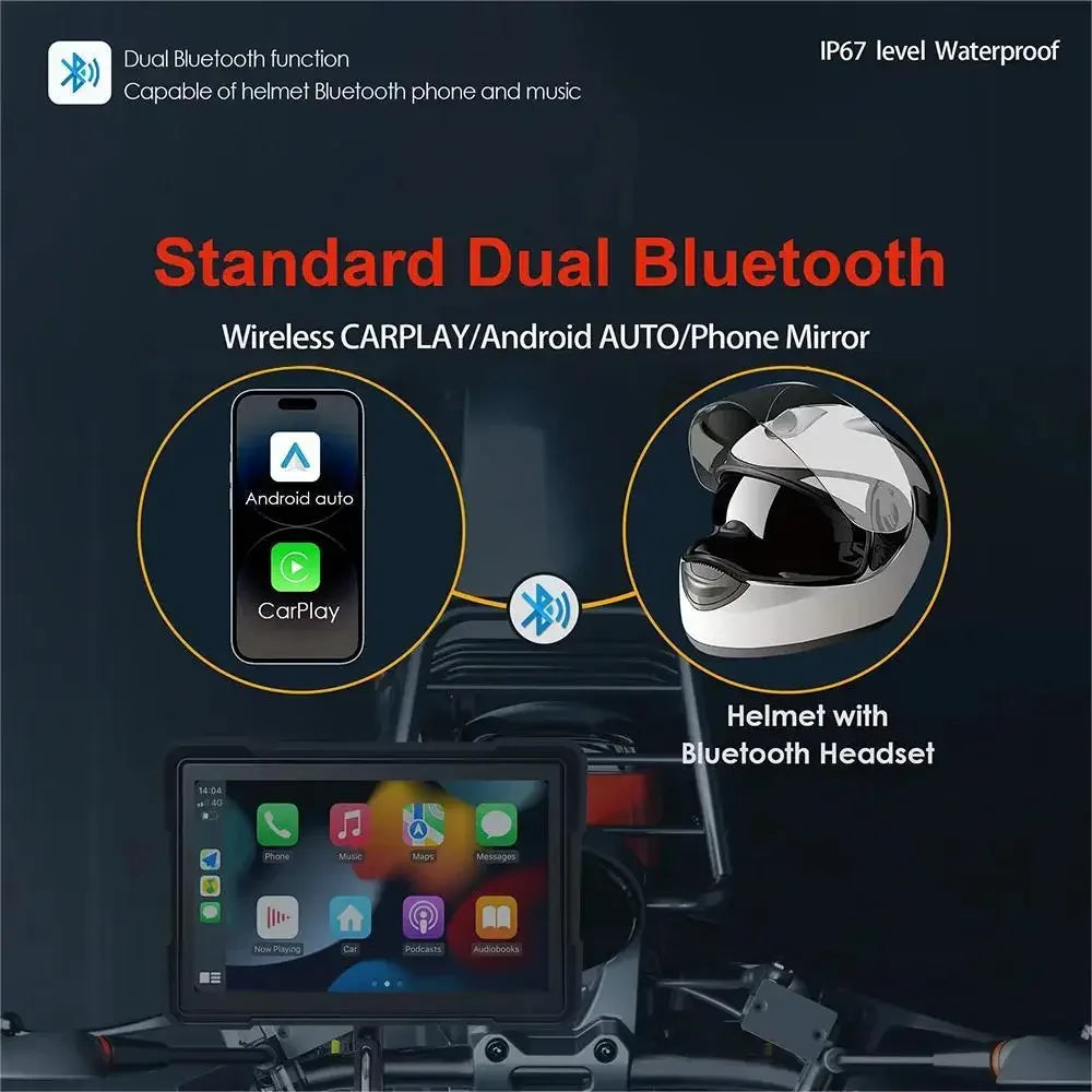 Motorcykel Navigation GPS-navigator, Trådlös CarPlay, Vattentät IPX7-skärm