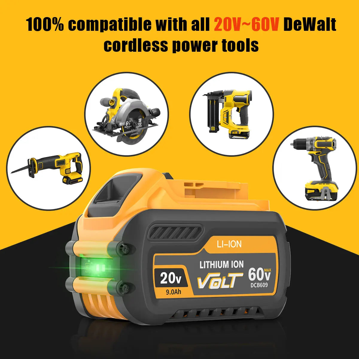 Dewalt ersättningsbatteri, 60Ah/90Ah, Kompatibelt med FlexVolt-verktyg