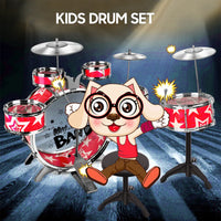 Kinder Schlagzeug Set, 6-teilig, zusammenklappbarer Tritthocker, Beckenpedal