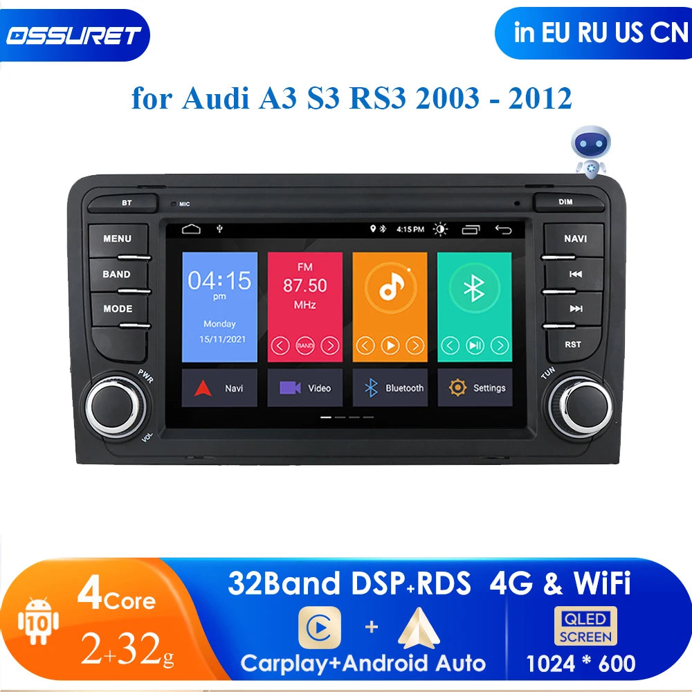 Audi A3 Car Multimedia Player, Android 10, GPS Navigation