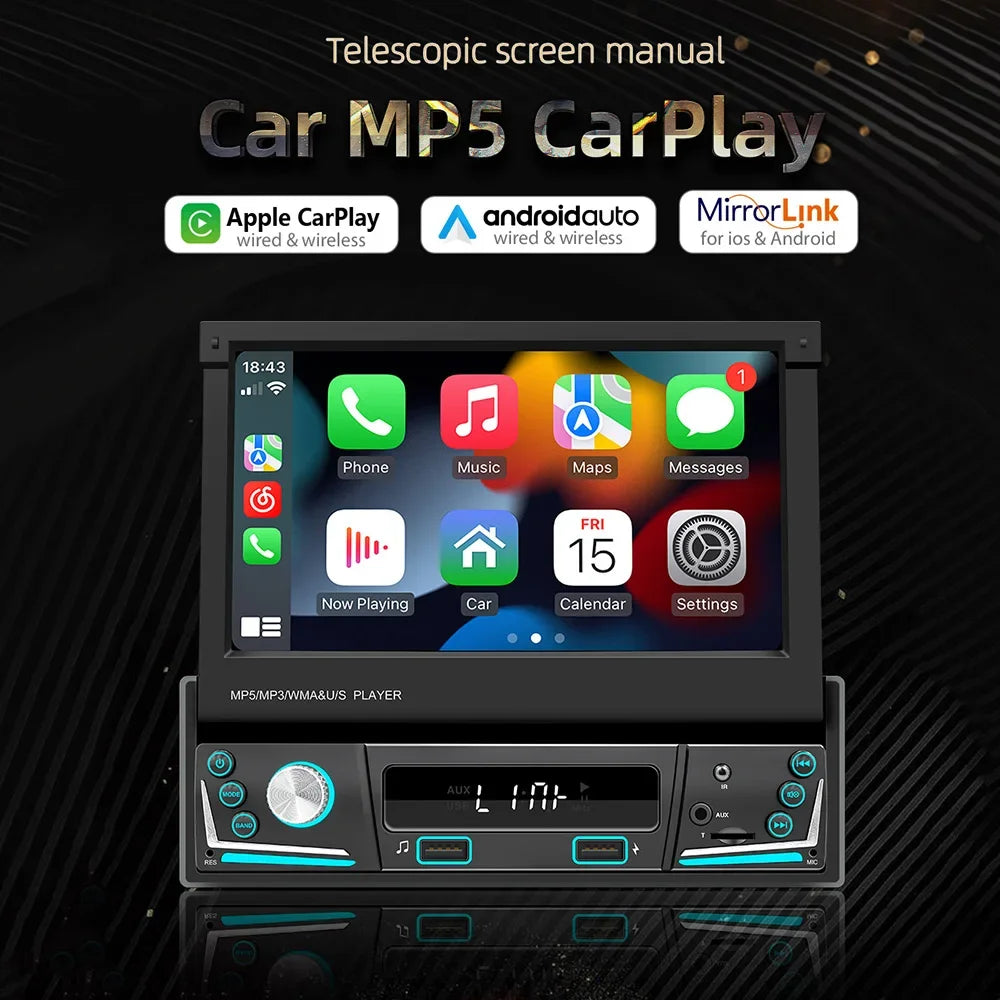 Auto Multimedia Speler, 7 Inch HD Scherm, Draadloze Android Auto