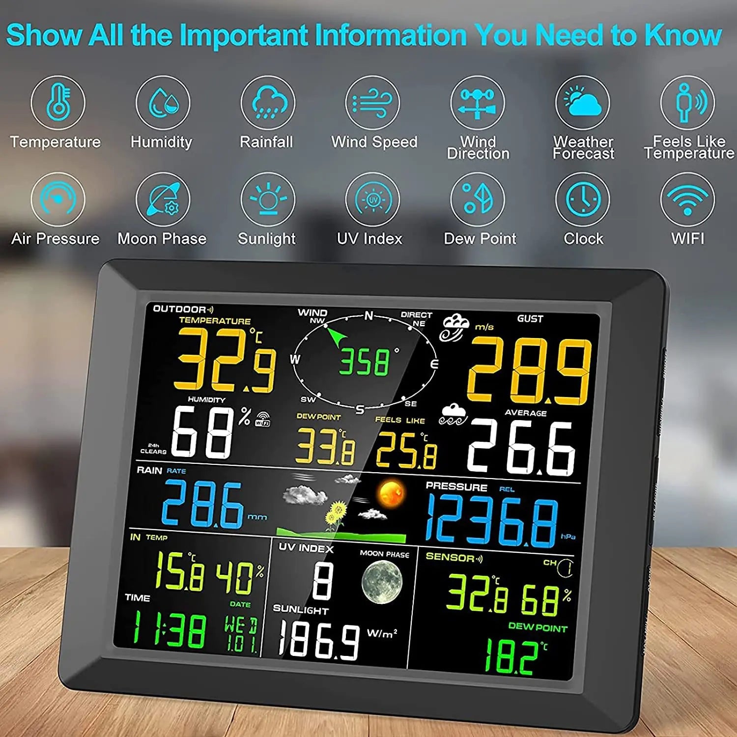 Wetterstation, 10-Zoll-Display, kabellose Farbkonsole