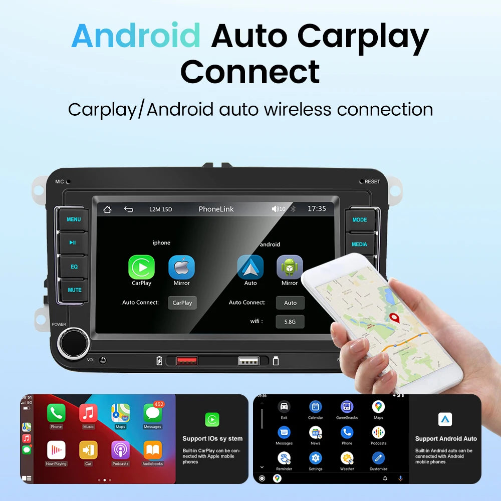 Bilradio, Trådlös CarPlay, Android Auto
