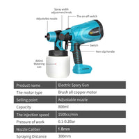 Pistol electric fără fir, portabil, compatibil cu bateria Makita 18V.