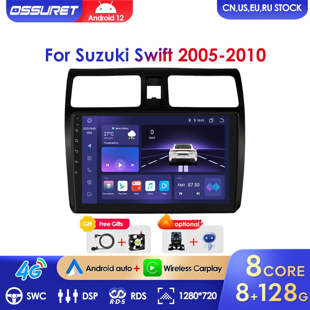 Bilradio Multimedia Afspiller, Android 12, Navigation GPS