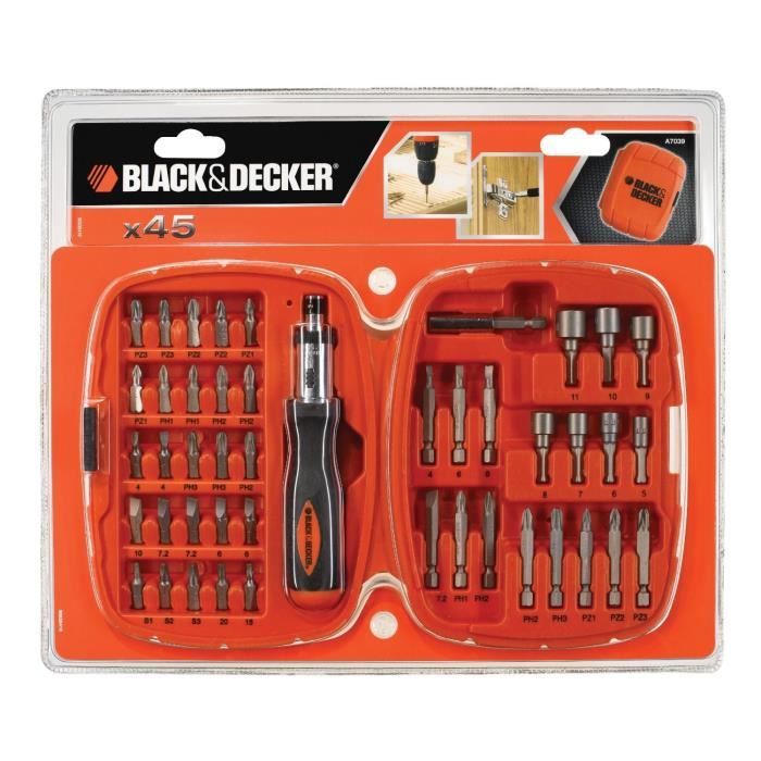 Kit screwdriver and tips A ratchet (45 pieces) Black+Decker - A7039 -XJ