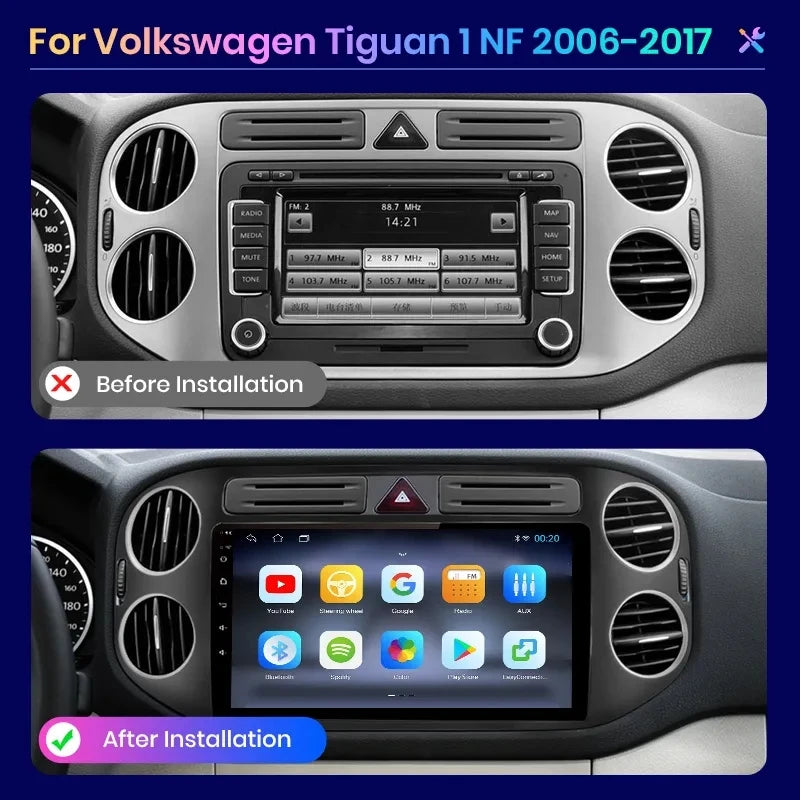 Bilradio för VW Volkswagen Tiguan, Android Auto, Trådlös CarPlay