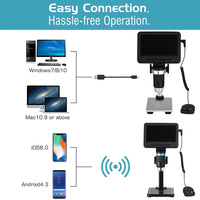 Microscop digital fără fir, mărire reglabilă, ecran de 5 inch.
