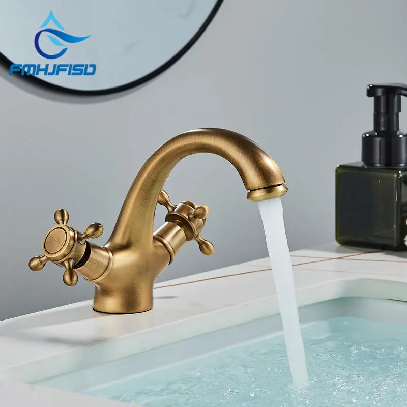 Bathroom Faucet, Antique Brass, Hot and Cold Water