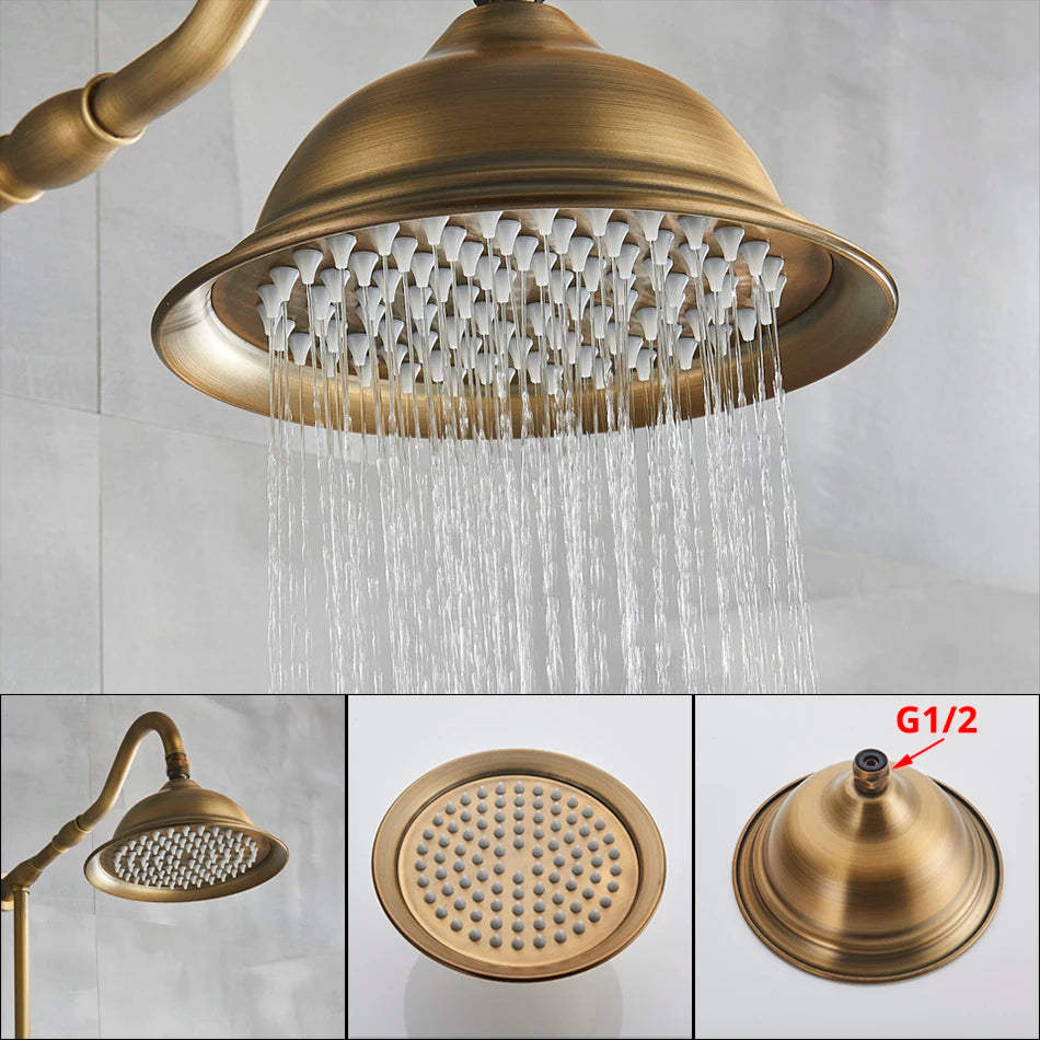 Badkamer Douche Set, Antiek Messing, Muurbevestigd