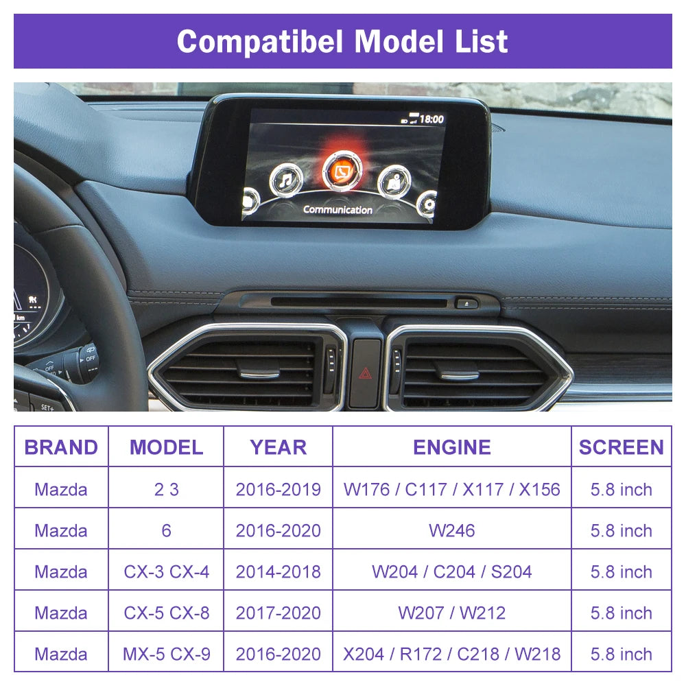 Apple CarPlay -sovitinnavi, OEM-yhteensopivuus, Mazda-mallit 2017-2020