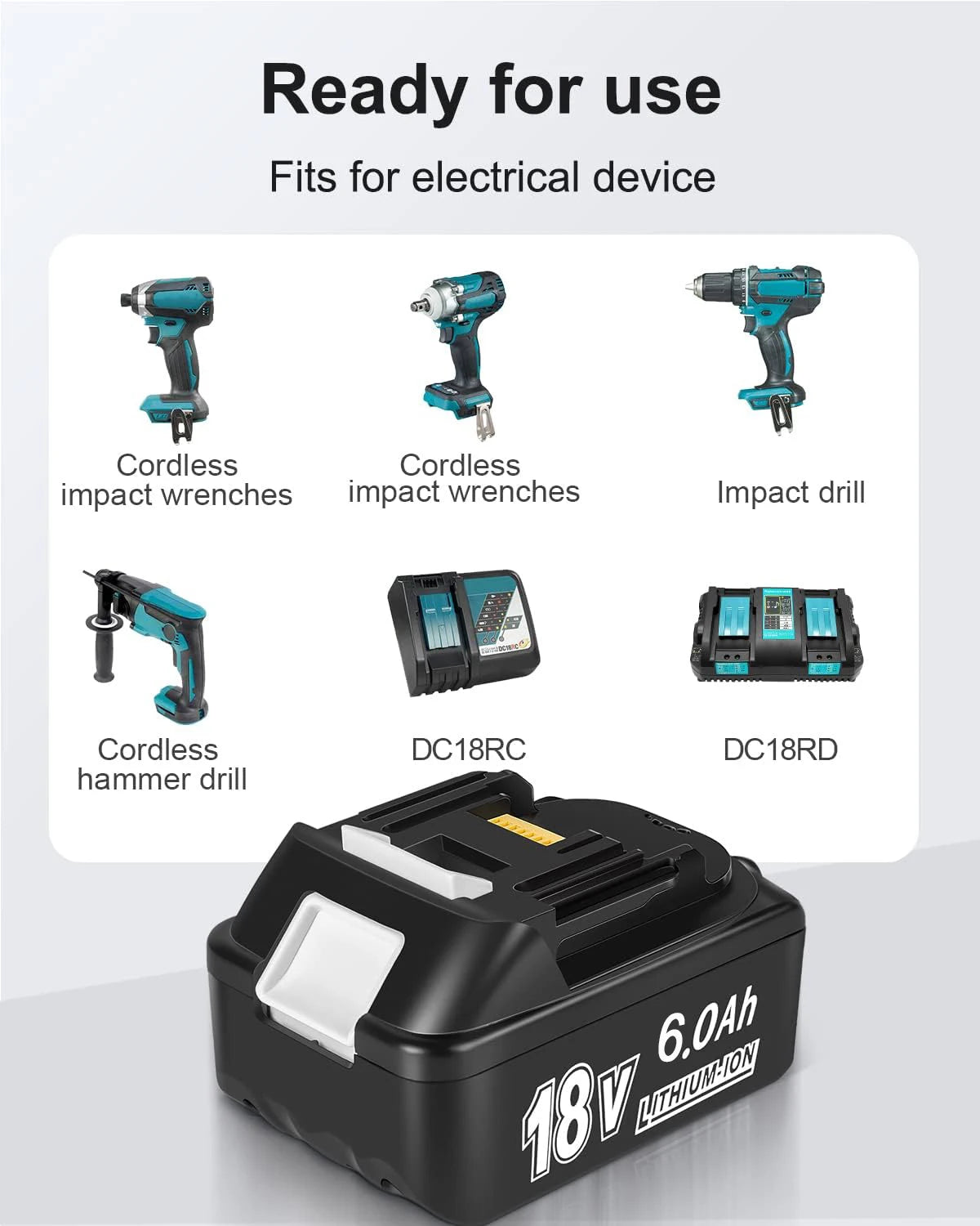 Rechargeable Battery for Makita, 6.0Ah, Lithium-ion Cell