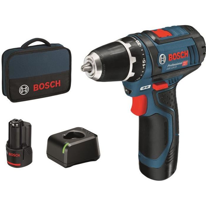 BOSCH PROFESSIONAL Cordless screwdriver 12V GSR 12V-15, 2 x 2.0Ah + charger 1230, in a bag