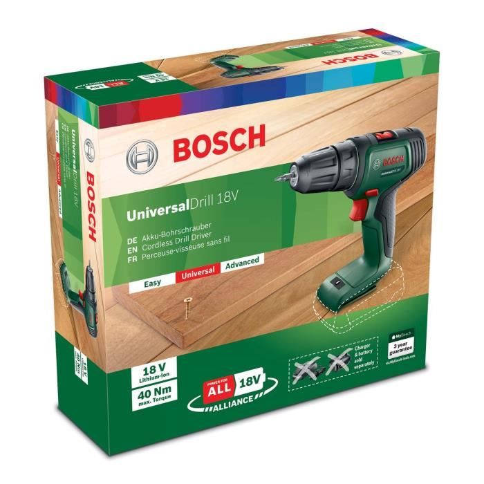 Wireless drill Bosch Universaldrill 18 V (tool delivered alone in a box)-PowerForall