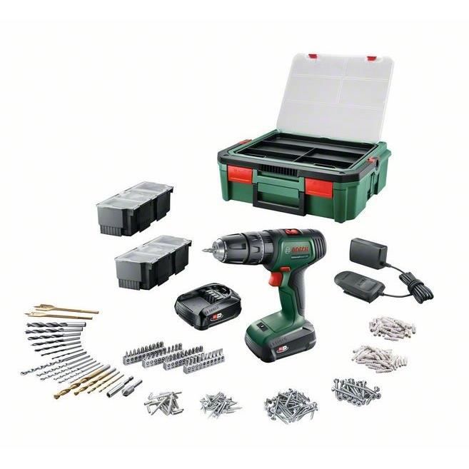 Bosch UniversalDrill 18 driver drill (2 batteries 1.5Ah + SystemBox + 241 accessories)