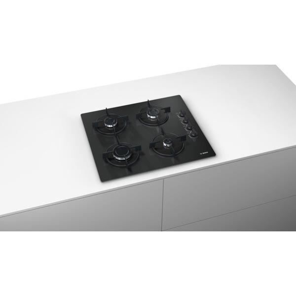 BOSCH POP6B6B10 Gas hob - 4 burners - 7400W - L56 x D48cm - Tempered glass coating - Black